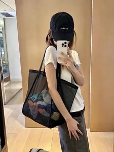 Túi Đeo Vai Dạng Lưới Màu Trơn Dung Tích Lớn Dành Cho Các Chuyến Đi Biển Du Lịch Mùa Hè Đồ Vệ Sinh Cá Nhân Túi Mua Sắm Các Chuyến Đi Chơi - Túi Đựng Đồ Bằng Polyester