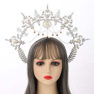 Băng Đô Vương Miện Hào Quang Phong Cách Gothic Cho Nữ Băng Đô Cài Tóc Dây Kéo Nhọn Dự Tiệc Halloween