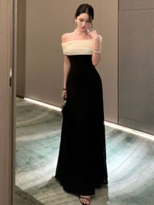 CHANGTONG | French Style Elegant Contrast Color One Shoulder Dress