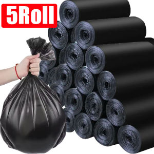 5Roll 45*50cm Disposable Garbage Bags / Black Thickened Kitchen Garbage Bags / Heavy Duty Household Environmentally Rubbish Bags / Portable Kitchen Waste Basket Liners Pouch