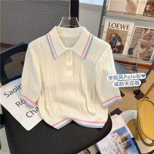 Sweet Preppy Style Womens Short Sleeve Knit Polo Shirt Summer Design Unique College Fashion T-Shirt Casual Comfortable Top