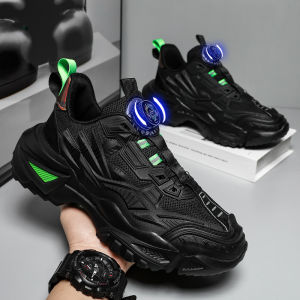 Spring 2024 Mens Casual Sport Shoes Mesh Upper Black Dad Style Increase Height Comfortable Breathable Fashionable Running Sneakers