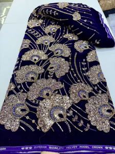 2026 African Nigeria High-Quality Velvet Beaded Sequins French Tulle Lace Fabric Dress Nigerian 5 Yards For Wedding Party Women