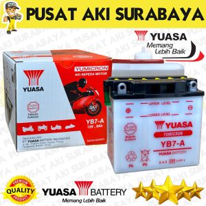 AKI BERGARANSI ASLI YUASA YB7A ORIGINAL ACCU  YB7-A 8AH UNTUK MOTOR SUZUKI THUNDER 125 TUNDER 250 STROOM IKAN PUSAT AKI SURABAYA MTX9