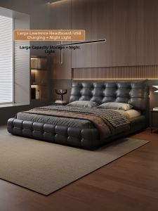 MEIZHAISHENGHUO | Genuine Leather Modern Luxurious Large Bed for Master Room 2m x 2.2m
