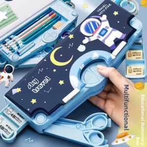 Cute Cartoon Automatic Pencil Case Boys Multifunctional Stationery Box Kindergarten Primary School Grade One Three High Aesthetic Cool