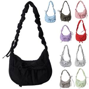 Yaababy Women Chic Tote Handbag with Ruched Drawstring Strap Bow Casual Underarm Bag Leisure Satchel Bag Ladies Outdoor Bag