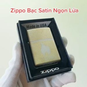 Bật Lửa Zippo Bạc Satin Biểu Tượng Ngọn Lửa Armor 2021 ( Tặng Phụ Kiện ) Hột Quẹt Xăng Đá Zippo