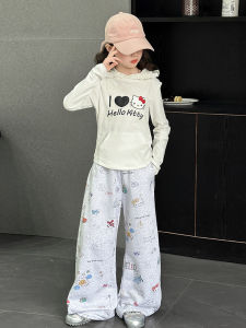 MPW | Cute Girls Long Sleeve Two-Piece Set Spring Autumn Fashionable Childrens Clothing KT Cartoon Sweatshirt Standard Package