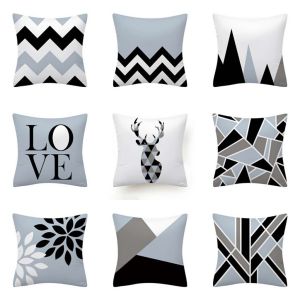 Throw Pillow Case For Sofa bedding Couch cushion cover 18X18inches with Zipper Pillowcase Blue Geometric Home Plus MS-23