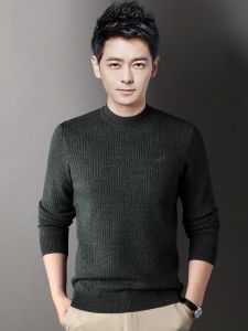 ROMON | Romon Mens Knitted Sweater Thickened Warm Casual Slim Fit Half High Collar Winter Business Casual Long Sleeve Polyester Blend