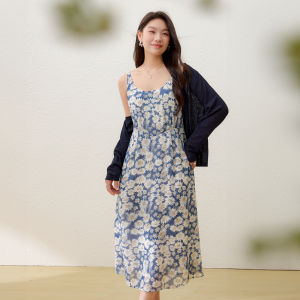 QLX | Floral Spaghetti Strap Plus Size A-Line Slimming Chiffon Dress