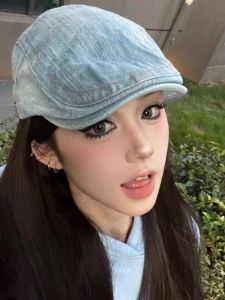 ใหม่ 2024 ผู้หญิง หมวกเบเร่ต์ไปข้างหน้าหมวก Duckbill Small Face Outlining ฤดูใบไม้ผลิ ฤดูร้อน บุคลิกภาพเส้นรอบวงศีรษะขนาดใหญ่ ฤดูร้อน