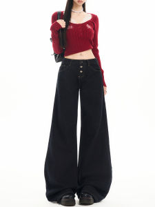 Slim Wide Leg Jeans Low Waist Straight Cut Spring New Style Three Button Womens Casual Comfortable Long Jeans Commute Style