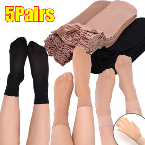ถุงน่องหลอดปานกลางทนเครื่องแต่งกายระบายอากาศสำหรับผู้หญิงถุงเท้าข้อต่ำแต่งระบายบางสำหรับฤดูร้อน5คู่