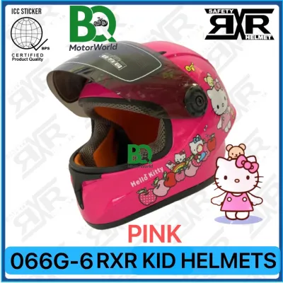RXR 066G-6 Helmet Motorcycle For Kids Boy&Girl Pink Blue White Red M/Black Black With ICC (BPS)