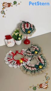 PetStern ปลอกคอสัตว์เลี้ยงสไตล์คริสต์มาส ปลอกคอแมว ผูกโบว์ ติดกระดิ่ง แบบปรับขนาดได้ ความยาว 10 มม, คลาสเป้าหมาย