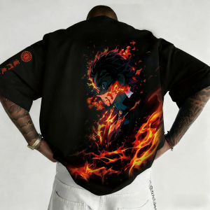 Bandai | Demon Slayer Anime Joint T-shirt Mens Summer New Kamado Tanjirou Creative Printing Trend Ins Casual Loose Short Sleeved Top