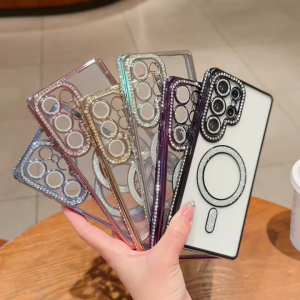 Googlehitech Samsung Galaxy S24 S24plus (เรือจากประเทศไทย) Magsafe - เคสโทรศัพท์ซิลิโคนยืดหยุ่นสำหรับชาร์จไร้สาย พร้อมฝาหลัง TPU+PC ที่เป็นประกายเพชร