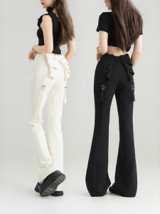 KEIKO | Bow Tie Design Flared Lightweight High Waist Slimming Casual Pants