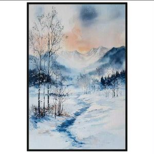 Tranh phong cảnh mùa đông màu nước. Tranh treo tường dán tường canvas trang trí. CGI-1797