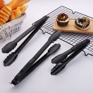 【On Sale】Food Tong BBQ Tong Salad Bread Food Clamp Black 9inch Non Stick Tongs
