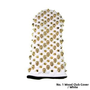 Golf Club Head Cover With Golden Nail Skull Studs for 1/3/5/UT Clubs