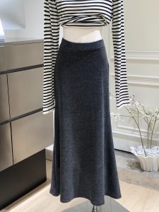 Váy Đuôi Cá Lót Lông Cừu Ree Cho Nữ Eo Thun Váy Dài Vừa Phải Màu Trơn Mùa Đông 2024 Chất Liệu Khác