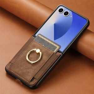 szhaiyu | Ring Holder Card Holder Retro Leather Wallet Phone Case for Samsung Galaxy Z Flip 8 7 FE 6 5 4 Flip8 Stand Protective Cover