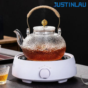 JUSTINLAU Clear Glass teapot Copper Handle High Borosilicate Glass Thickening Teapot Anti-Scald Braided Hemp Rope Beam Teapot