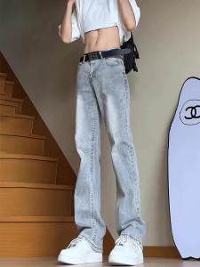 Smoke Grey Mens Jeans Straight Leg High Street Style Slim Fit Bootcut Trousers Durable Denim Spring Autumn Fashion