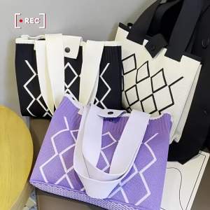 Túi Đeo Vai Nữ Cỡ Lớn Thời Trang Dệt Kim Phong Cách Bohemian Túi Tote Mềm Mại Chất Liệu Cotton Hình Vuông Có Khóa Mở.
