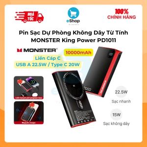 Pin Sạc Dự Phòng Không Dây Từ Tính Monster 10.000mAh Màn Hình Led Liền Dây Type C Sạc Nam Châm 15w Sạc Nhanh 22.5W