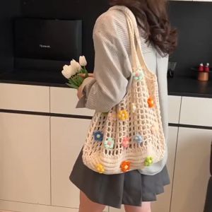 Túi Phong Cách Hàn Quốc Đeo Vai Túi Lười Phong Cách Dệt Kim Rỗng Hoa Đi Biển