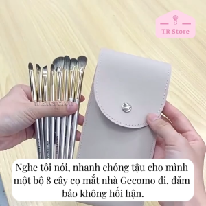 Bộ 8 cọ trang điểm mắt Gecomo kèm túi đựng màu be sang trọng