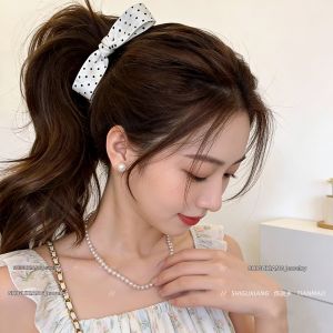 Elegant Polka Dot Bow Clip High Ponytail Hair Barrette