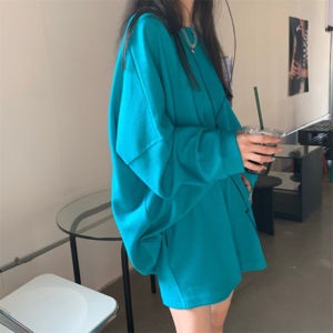 Áo Nỉ Cotton 6535 Dáng Rộng Không Mũ Mỏng Màu Trơn Phong Cách Hàn Quốc Thời Trang Thu Đông Cho Nữ Áo Khoác Ngoài Thường Ngày