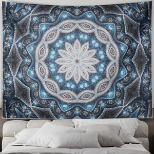 VIKAMA Ice Blue Lotus Mandala Tấm Thảm Họa Tiết Hình Học Polyester Treo Vải Cho Phòng Khách Phòng Ngủ Trang Trí Tường