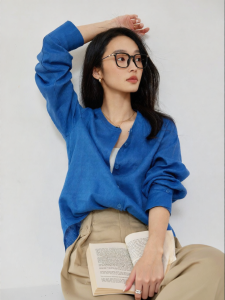 Vimly | Áo Blouse Vải Linen Phong Cách Pháp
