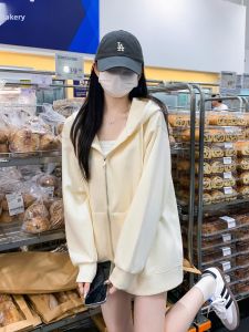 SUHUIQIAN | Ladies Grey Hoodie Outerwear Spring/Autumn Athletic Wear Loose Fit Zipper Cardigan