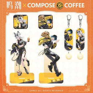 Acrylic Coffee Themed Double Flash Badge Ba Ji Pendant Official Version Collectible Anime Game Keychain for Fans over 14