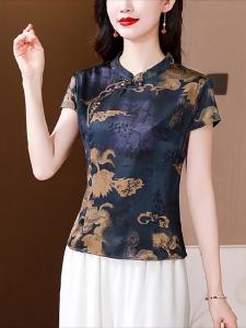 Slim Fit Short Sleeve Cheongsam Top Womens Fashionable Chinese Style New Version Summer New Moms Tang Suit Small Shirt