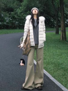 Extended 180 Khaki Color Bell Bottom Jeans Low Waist Slimming Loose Wide Leg Pants for Tall Women Casual Style Autumn Wear