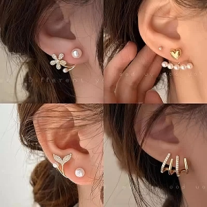 Elegant Zircon Pearl Flower Fishtail Stud Earrings for Women Hypoallergenic Accessories Jewelry