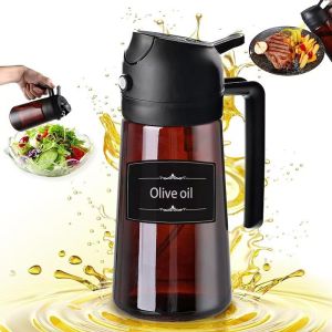 2-in-1 Glass Oil Sprayer & Dispenser 16oz Leakproof Olive Oil Bottle for Cooking Air Fryer Salad BBQ