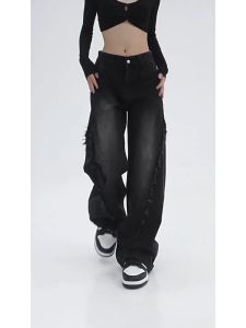 Hitam Jeans Panjang Wanita Celana Jeans Panjang Wanita Celana Kulot Celana Highwaist