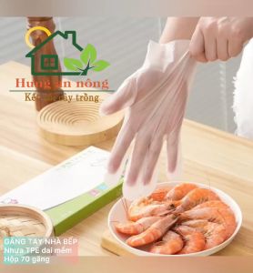 Hộp 70 găng tay nấu ăn TPE dùng 1 lần găng tay nilon dai mềm độ đàn hồi tốt dạng rút tiện lợi dùng cho nhà bếp size nữ