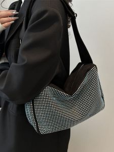 Trendy Diamond Studded Crossbody Bag Versatile Womens Fashionable Shoulder Bag Commuter Bucket Shape Large Size Tote Bag