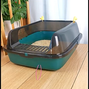 [SG Seller] [Random Colour Assigned] Cat Litter Box Semi-enclosed Sand Box for Cats Toilet Anti Splash Cat Tray 50cm Sturdy Design
