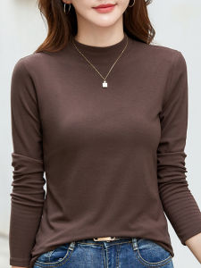 Womens Half High Collar Fleece Long Sleeve Base Shirt Autumn Winter Inner Wear Outer Wear Brand Slim Fit T-Shirt Korean Style